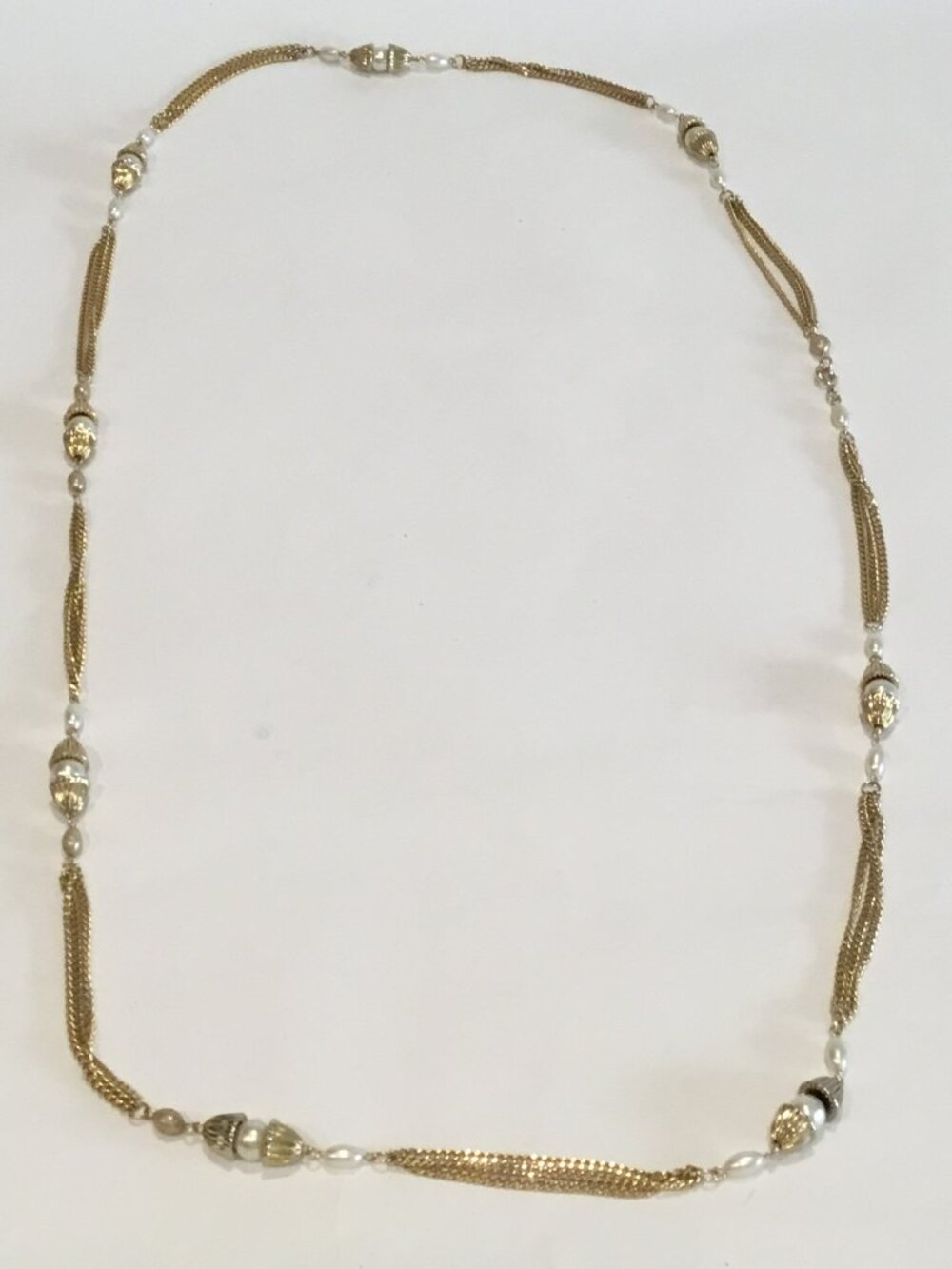✨ Textured Gold Mesh & Faux Pearl Necklace 25.5” ✨